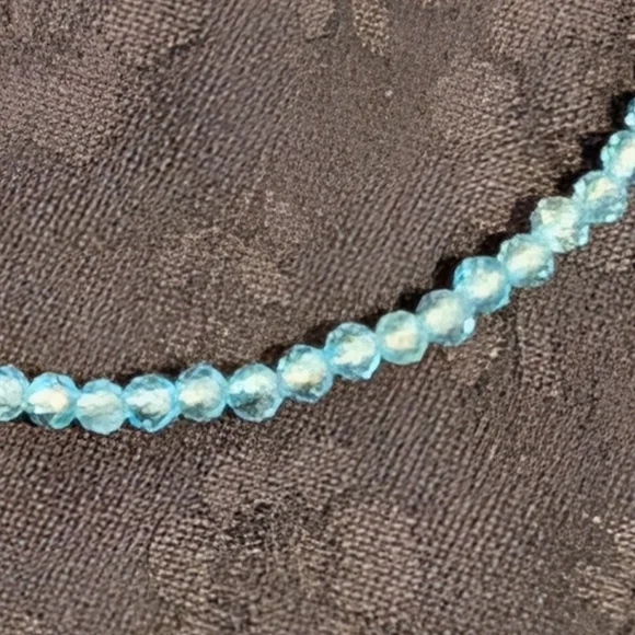 Delicate Genuine Sky Blue Topaz 2 mm Faceted Beaded Bracelet 925 Sterling Silver - Picture 8 of 13